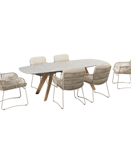 4 Seasons Outdoor Murcia Dining Latte + Montana Tisch Fass Keramik Terrazzo 240 cm Teak -Chassis