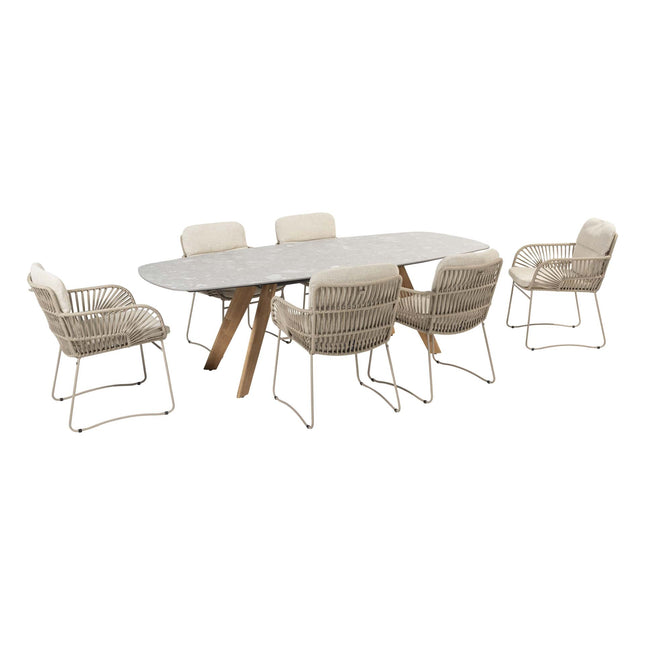 4 Seasons Outdoor Murcia Dining Latte + Montana Tisch Fass Keramik Terrazzo 240 cm Teak -Chassis