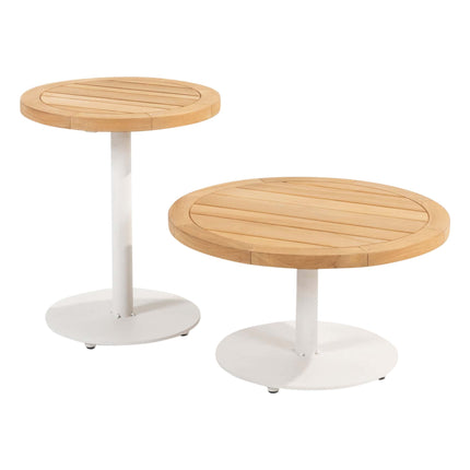 4 Seasons Outdoor Volta teak bijzettafel centrale poot wit 45 cm. Ø (H 55)
