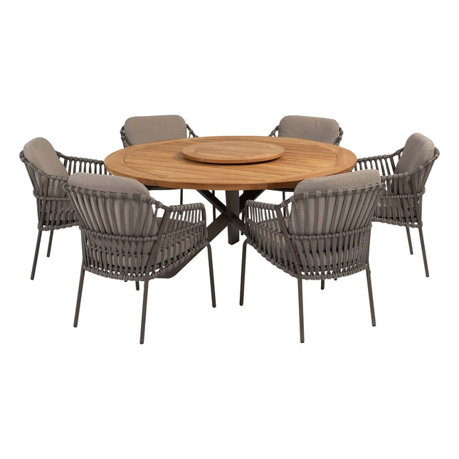 4 Seasons Outdoor Capalbio Essstuhl + Geschmack 4SO Prado Teak Tabelle 160 Ø CM Terre Basis + Lazy Susan Plattentable