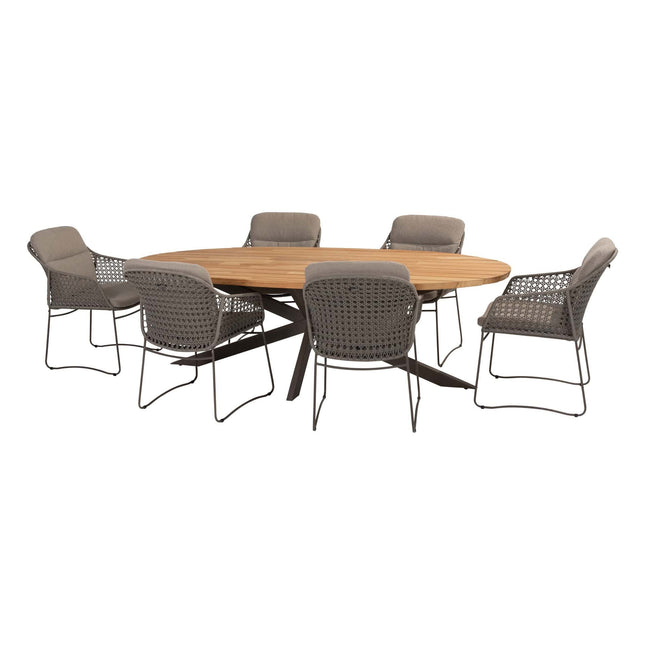 4 Seasons Outdoor Moretti High Back Speisestuhl + Geschmack 4SO Prado Teaktisch Oval 240 cm Terre Ondem