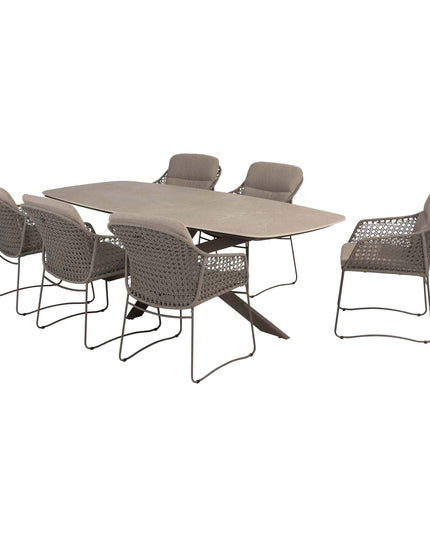 4 Seasons Outdoor Moretti High Back Speisestuhl + Geschmack 4SO Prado Tisch mit Keramiktisch Top Barrel Terre 240 cm