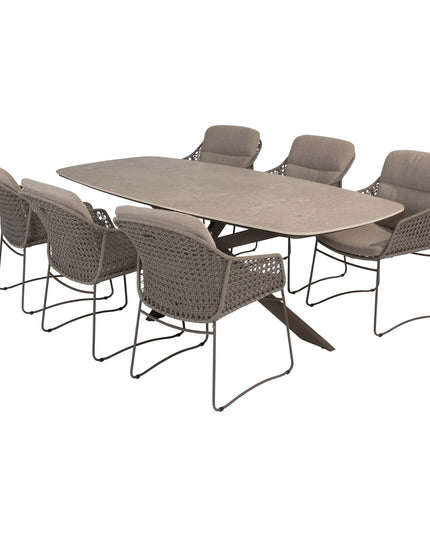 4 Seasons Outdoor Moretti High Back Speisestuhl + Geschmack 4SO Prado Tisch mit Keramiktisch Top Barrel Terre 240 cm