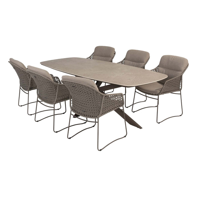 4 Seasons Outdoor Moretti High Back Speisestuhl + Geschmack 4SO Prado Tisch mit Keramiktisch Top Barrel Terre 240 cm