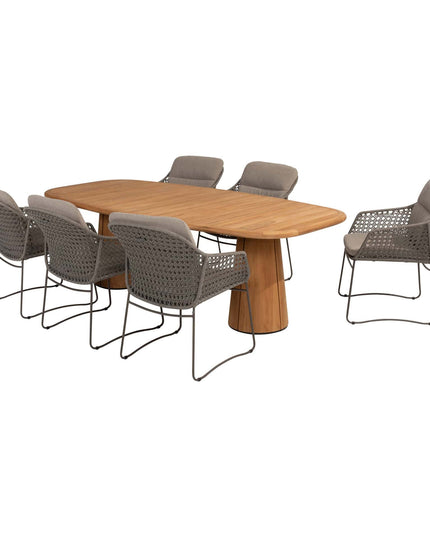 4 Seasons Outdoor Moretti high back dining stoel + Taste 4SO Capri tafel barrel-vorm teak 240 cm