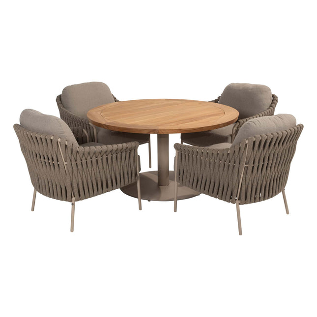 4 Seasons Outdoor Tuinset Comino low dining stoel + Taste 4SO Saba low dining  latte onderstel met teak tafel 130 Ø cm