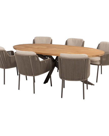 4 Seasons Outdoor Bernini Essstuhl + Geschmack 4SO Prado Teak Tisch Oval 240 cm Terre Onderstel