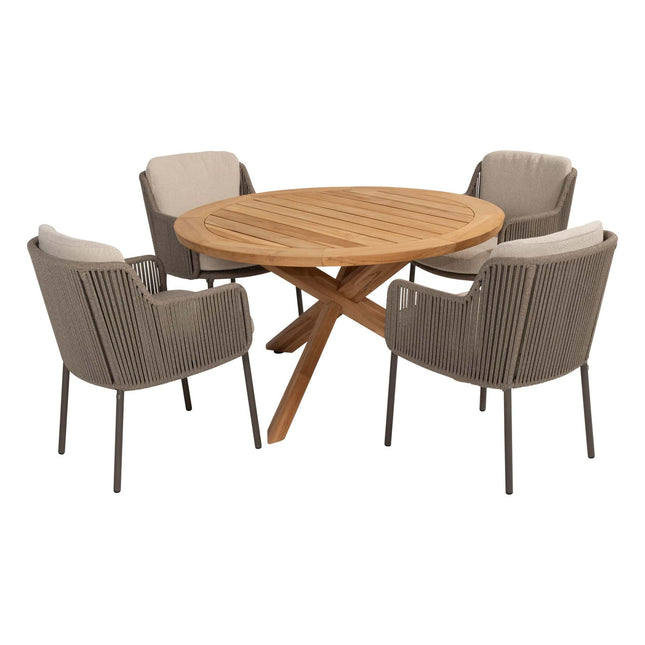4 Seasons Outdoor Bernini Essstuhl + Geschmack 4SO Prado Teak Tabelle 130 Ø CM