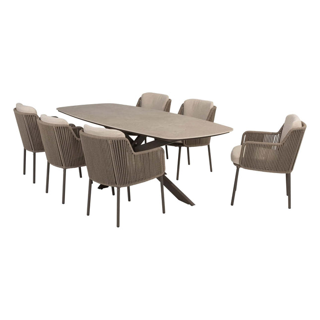 4 Seasons Outdoor Bernini Essstuhl + Geschmack 4SO Prado Tisch mit Keramiktisch Top Barrel Terre 240 cm