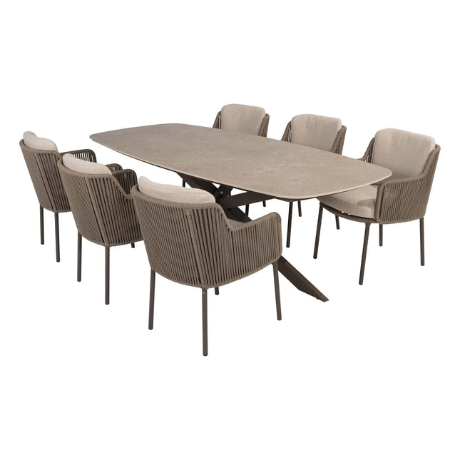4 Seasons Outdoor Bernini Essstuhl + Geschmack 4SO Prado Tisch mit Keramiktisch Top Barrel Terre 240 cm
