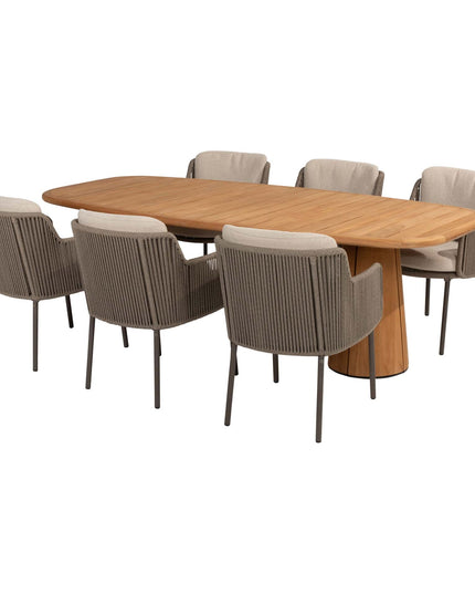 4 Seasons Outdoor Bernini dining stoel + Taste 4SO Capri tafel barrel-vorm teak 240 cm