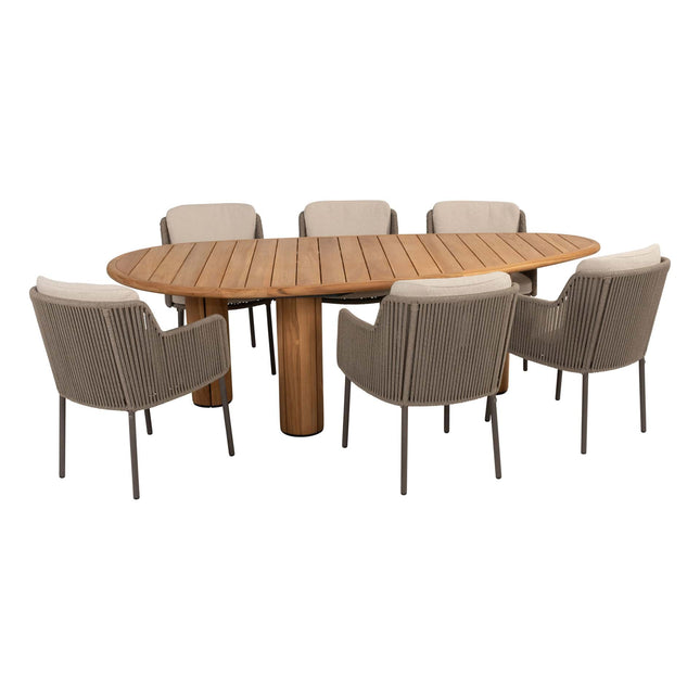 4 Seasons Outdoor Bernini Essstuhl + Geschmack 4SO Korsica Tisch Kieselform Teak 240 cm