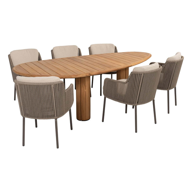 4 Seasons Outdoor Bernini Essstuhl + Geschmack 4SO Korsica Tisch Kieselform Teak 240 cm