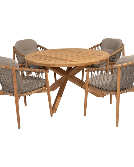 4 Seasons Outdoor Nora Essstuhl + Geschmack 4SO Prado Teaktisch 130 Ø CM Teak -Basis