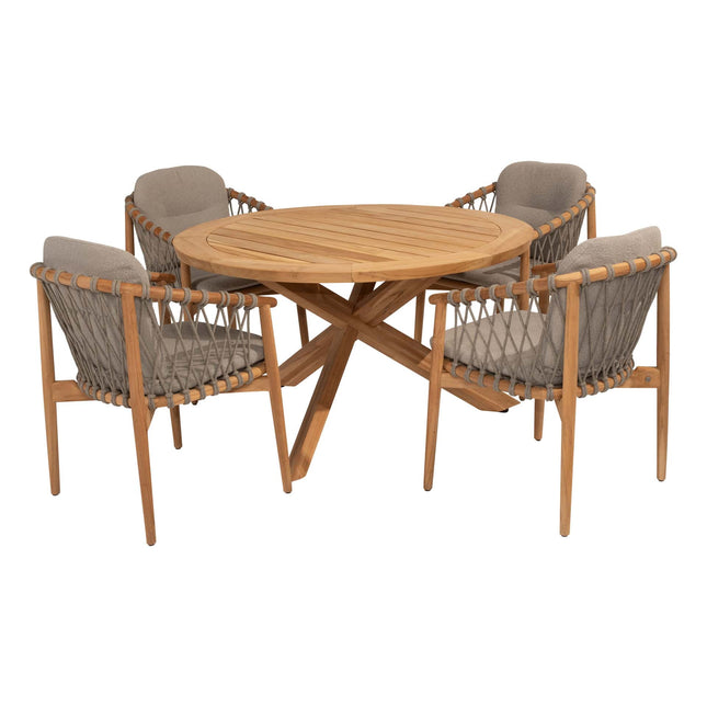 4 Seasons Outdoor Nora Essstuhl + Geschmack 4SO Prado Teaktisch 130 Ø CM Teak -Basis