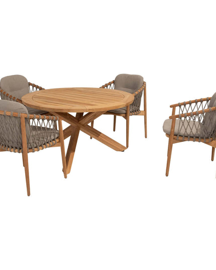 4 Seasons Outdoor Nora Essstuhl + Geschmack 4SO Prado Teaktisch 130 Ø CM Teak -Basis
