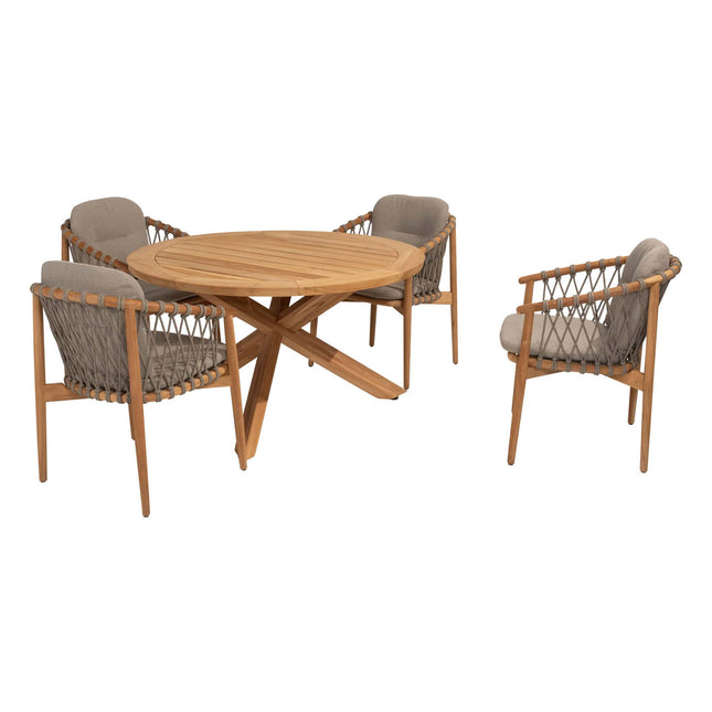 4 Seasons Outdoor Nora Essstuhl + Geschmack 4SO Prado Teaktisch 130 Ø CM Teak -Basis