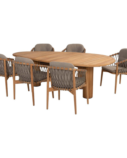 4 Seasons Outdoor Nora dining stoel + Taste 4SO Corsica tafel kiezel-vorm teak 240 cm