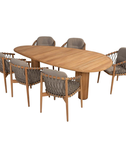 4 Seasons Outdoor Nora dining stoel + Taste 4SO Corsica tafel kiezel-vorm teak 240 cm
