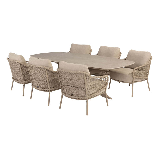 4 Seasons Outdoor Tuinset Sardinia low dining stoel + Nevada low dining tafel barrel-vorm 250 cm latte