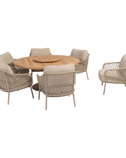 4 Seasons Outdoor Tuinset Sardinia low dining stoel + Taste 4SO Saba low dining teak tafel 160 Ø cm latte