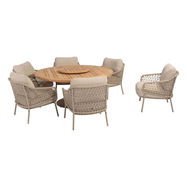4 Seasons Outdoor Tuinset Sardinia low dining stoel + Taste 4SO Saba low dining teak tafel 160 Ø cm latte