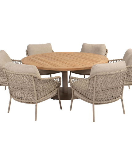 4 Seasons Outdoor Tuinset Sardinia low dining stoel + Taste 4SO Saba low dining teak tafel 160 Ø cm latte