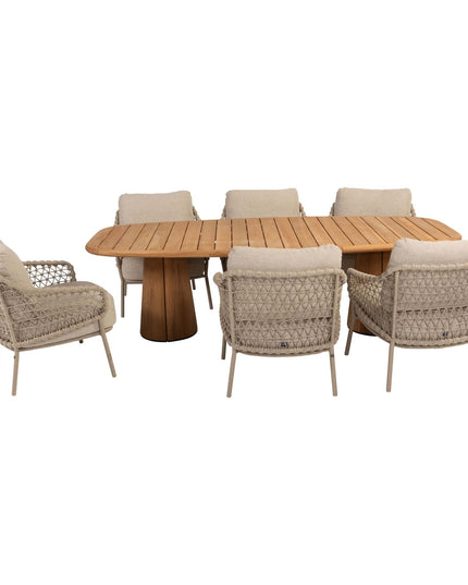 4 Seasons Outdoor Tuinset Sardinia low dining stoel + Taste 4SO Capri low dining tafel barrel-vorm teak 240 x 110 cm