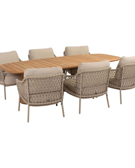 4 Seasons Outdoor Tuinset Sardinia low dining stoel + Taste 4SO Capri low dining tafel barrel-vorm teak 240 x 110 cm