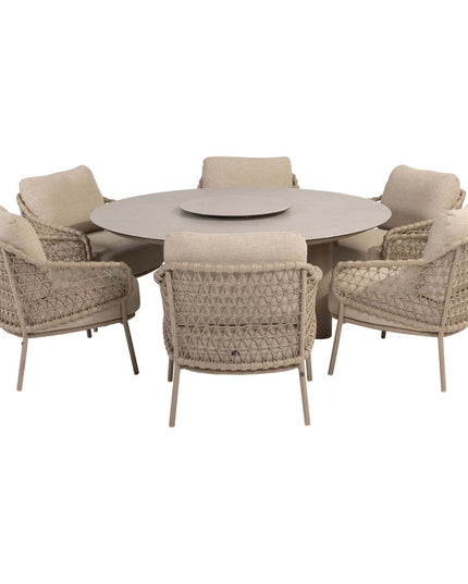 4 Seasons Outdoor Garten Sardinia niedriger Esstuhl + Geschmack 4SO Donato Low Dining Tabelle 160 cm Ø Latte
