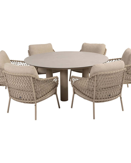 4 Seasons Outdoor Garten Sardinia niedriger Esstuhl + Geschmack 4SO Donato Low Dining Tabelle 160 cm Ø Latte