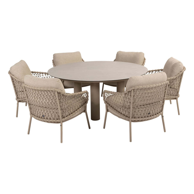 4 Seasons Outdoor Tuinset Sardinia low dining stoel + Taste 4SO Donato low dining tafel 160 cm Ø latte
