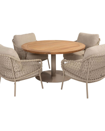4 Seasons Outdoor Garten Sardinia niedriger Esstuhl + Geschmack 4SO Saba Low Dining Latte Basis mit Teaktisch 130 Ø CM