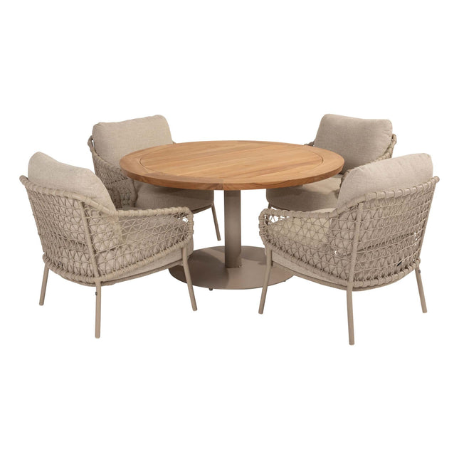 4 Seasons Outdoor Tuinset Sardinia low dining stoel + Taste 4SO Saba low dining latte onderstel met teak tafel 130 Ø cm