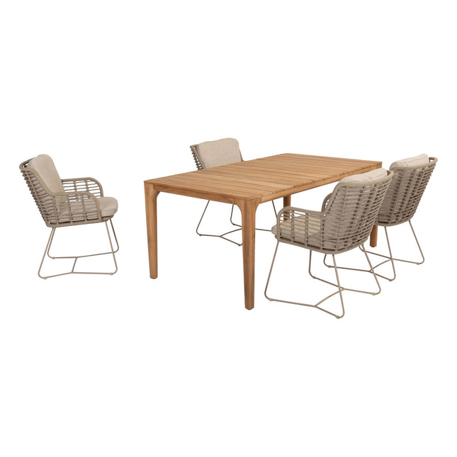 4 Seasons Outdoor Fabrice Essstuhl Latte + Geschmack 4SO Liam Esstisch Teak 180 cm