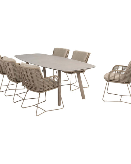 4 Seasons Outdoor Fabrice Essstuhl Latte + Geschmack 4SO Manolo Tisch Latte mit bedrucktem Keramiktisch Top 240 cm