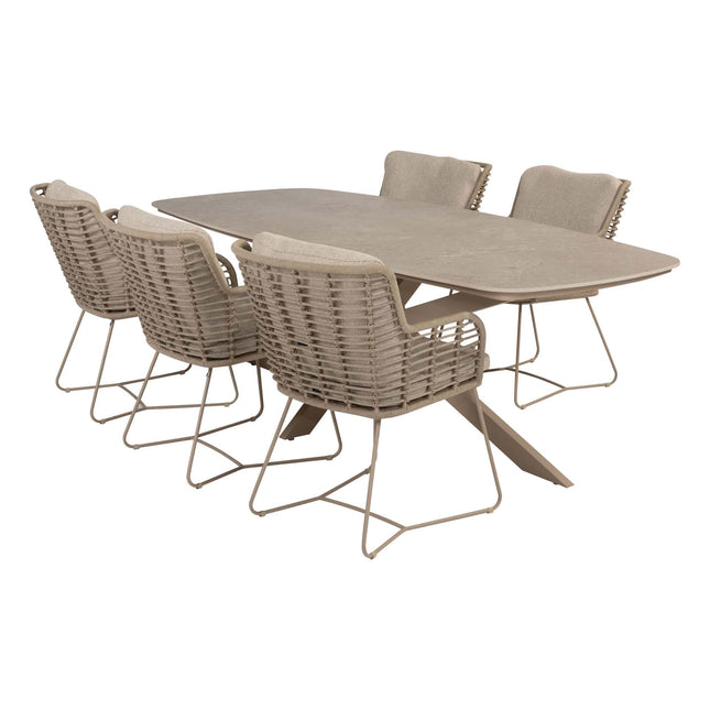 4 Seasons Outdoor Fabrice Essstuhl Latte + Geschmack 4SO Prado Tisch mit Keramik Tisch Top Barrel Latte 240 cm
