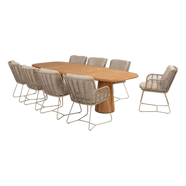 4 Seasons Outdoor Fabrice Essstuhl Latte + Geschmack 4SO Capri Tisch-Fass-Form-Teak 280 cm