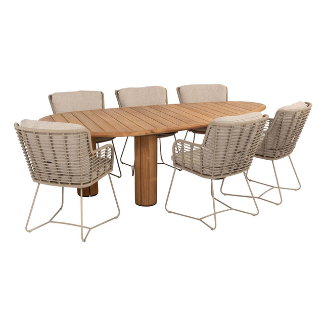 4 Seasons Outdoor Fabrice Essstuhl Latte + Geschmack 4SO Korsica Tisch Kieselform Teak 240 cm
