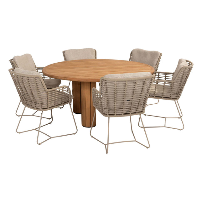 4 Seasons Outdoor Fabrice Essstuhl Latte + Geschmack 4SO Korsica Tisch Teak 160 Ø cm