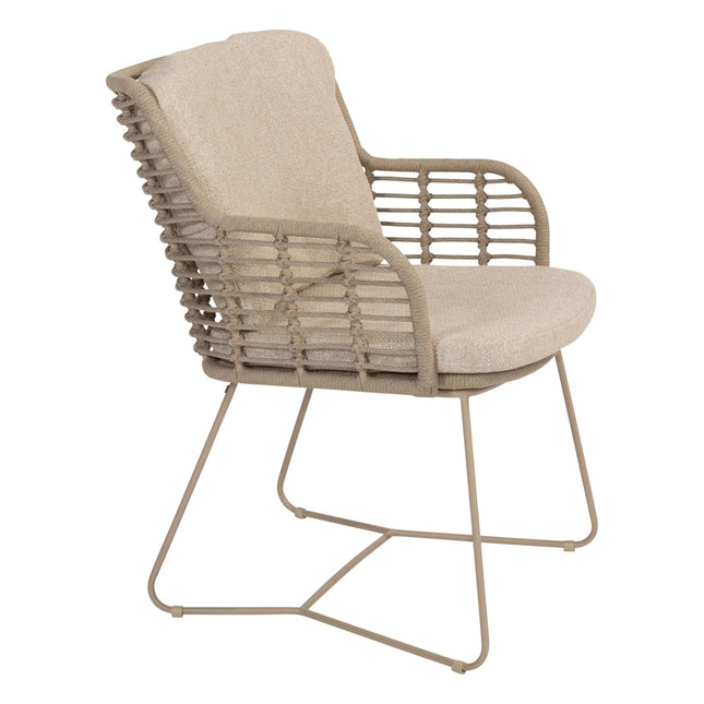 4 Seasons Outdoor Fabrice dining stoel latte + Taste 4SO Manolo tafel latte met geprint keramiek tafelblad 240 cm