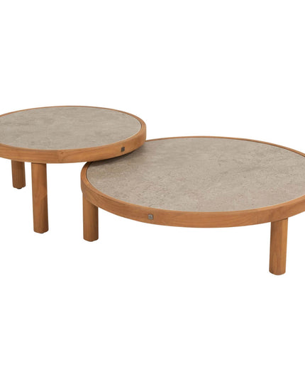 4 Seasons Outdoor Marie Chaise Lounge Bank + Center + Finn Coffee Tische Keramik