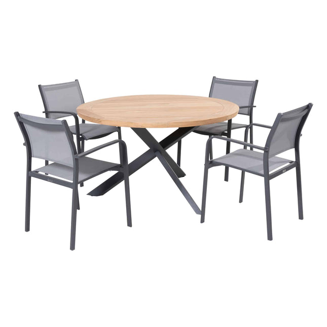 Taste 4SO Tosca dining antraciet + Prado teak tafel 130 Ø cm