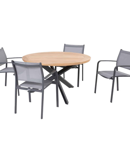 Taste 4SO Tosca Dining Anthrazit + Prado Teak Tabelle 130 Ø cm