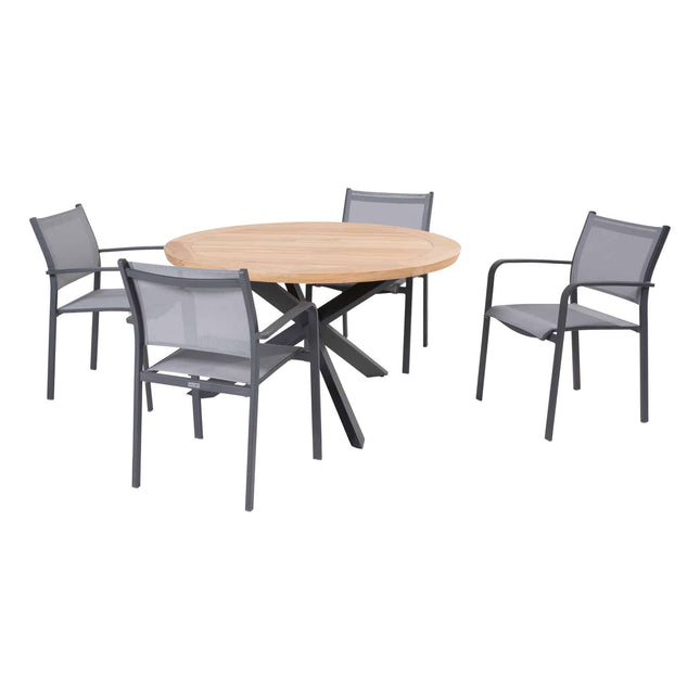 Taste 4SO Tosca dining antraciet + Prado teak tafel 130 Ø cm