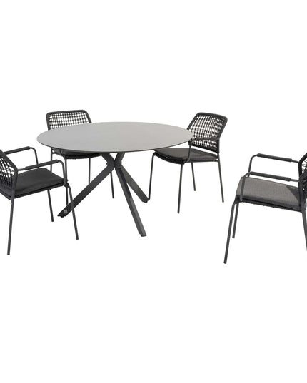 Taste 4SO Barista dining antraciet + 4 Seasons Outdoor Locarno tafel HPL slate antraciet 130 Ø cm