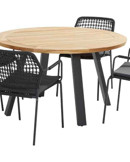 Taste 4SO Barista dining antraciet + Ambassador teak tafel 130 Ø cm