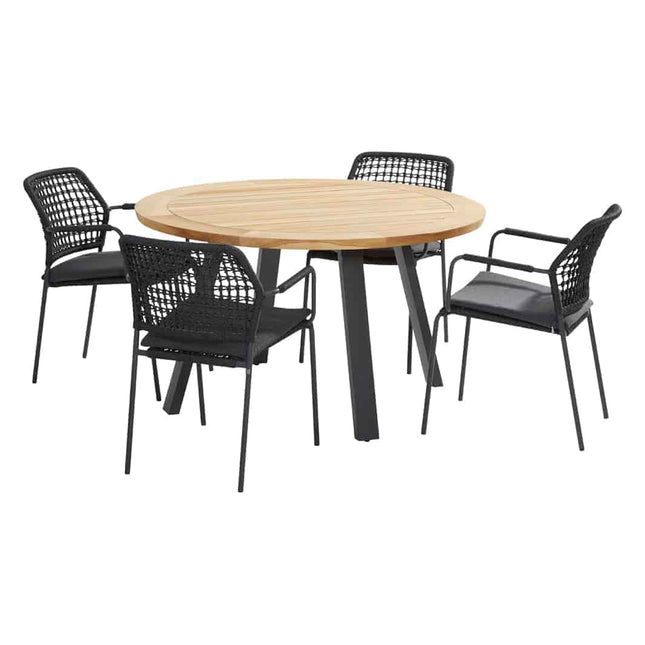 Taste 4SO Barista dining antraciet + Ambassador teak tafel 130 Ø cm