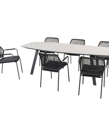Taste 4SO Barista dining antraciet + Manolo tafel antraciet met geprint keramiek tafelblad 240 cm