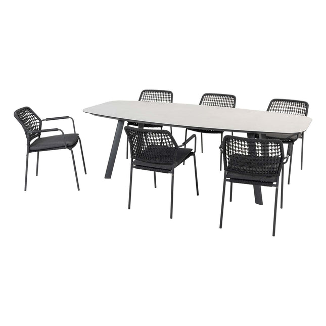 Taste 4SO Barista Dining Anthrazit + Manolo -Tisch -Anthrazit mit bedrucktem Keramik -Tisch -Top 240 cm